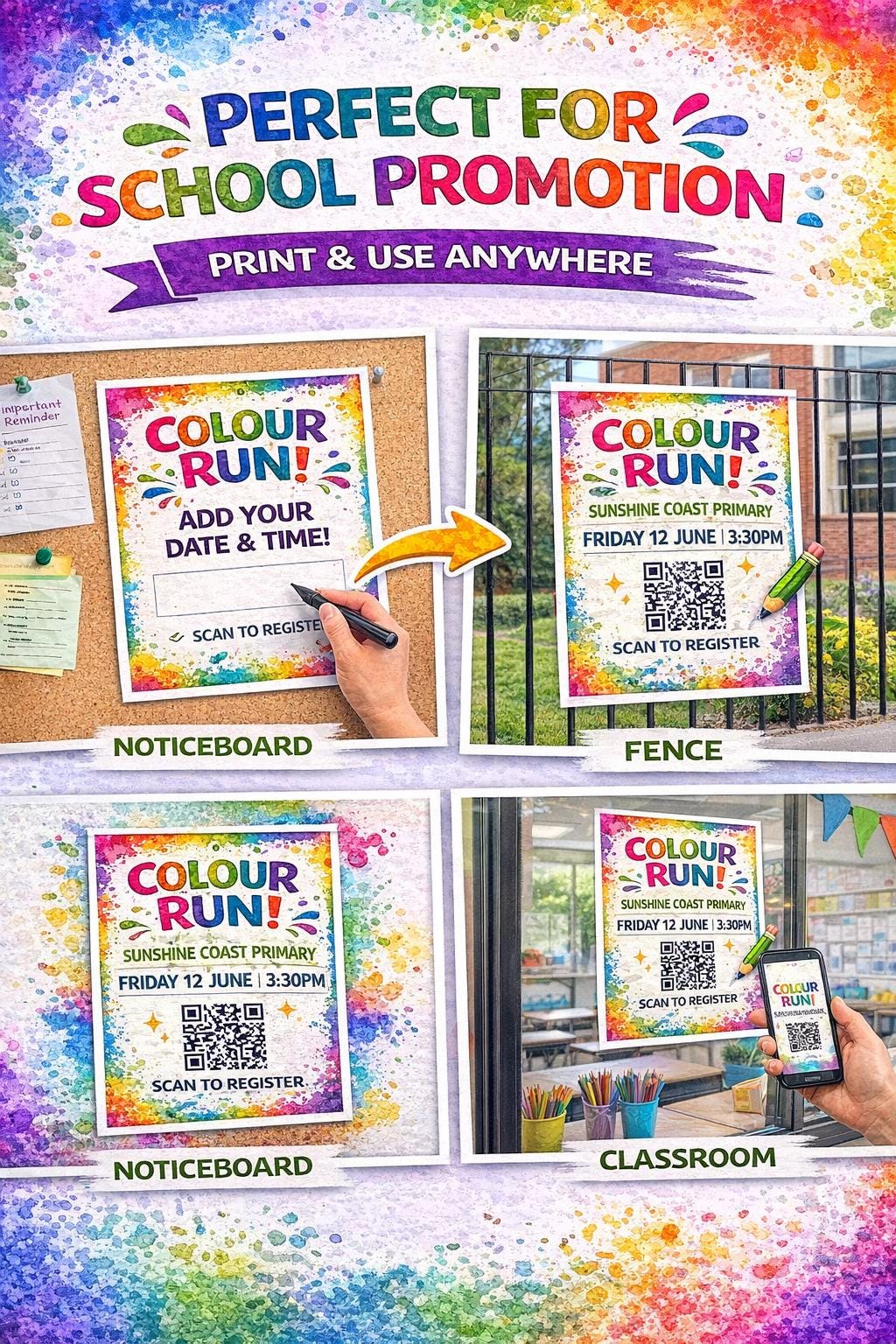 Colour Run Poster | School Fundraiser Flyer (instant Download) - Etsy