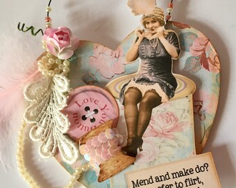 Handmade vintage style collage wall hanging