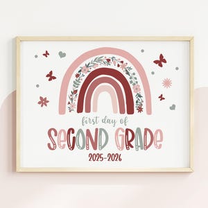 Boho Regenbogen ersten Tag der 2.Klasse Zeichen zum Ausdrucken, Mädchen zurück in die Schule 2025-2026, Fotorequisite, zweitem, sofortigem Download, digitale Datei