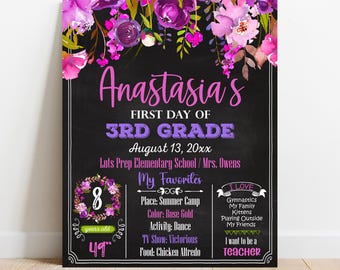 EDITABLE Floral First or Last day of school sign Any Grade Preschool Kindergarten Back to school Photo Prop Digital Printable Template S048