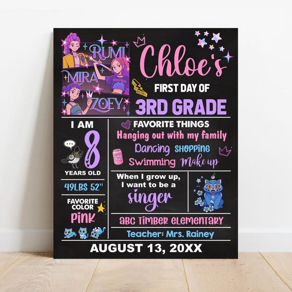 EDITABLE First or Last day of school sign, Girl Back to school photo prop, Any Grade Chalkboard, Digital file, Printable Corjl Template S140