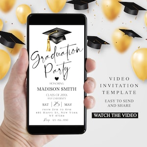 Video Graduation Invitation, Class of 2025 Minimalist Invite Animated Grad Announcement Party Evite Canva Editable Template Instant Download