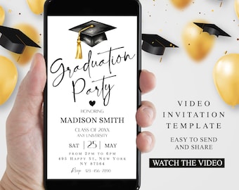 Graduation Video Invitation, Class of 2024 Minimalist Invite, Animated Grad Announcement Grad Party Evite Editable Template Instant Download