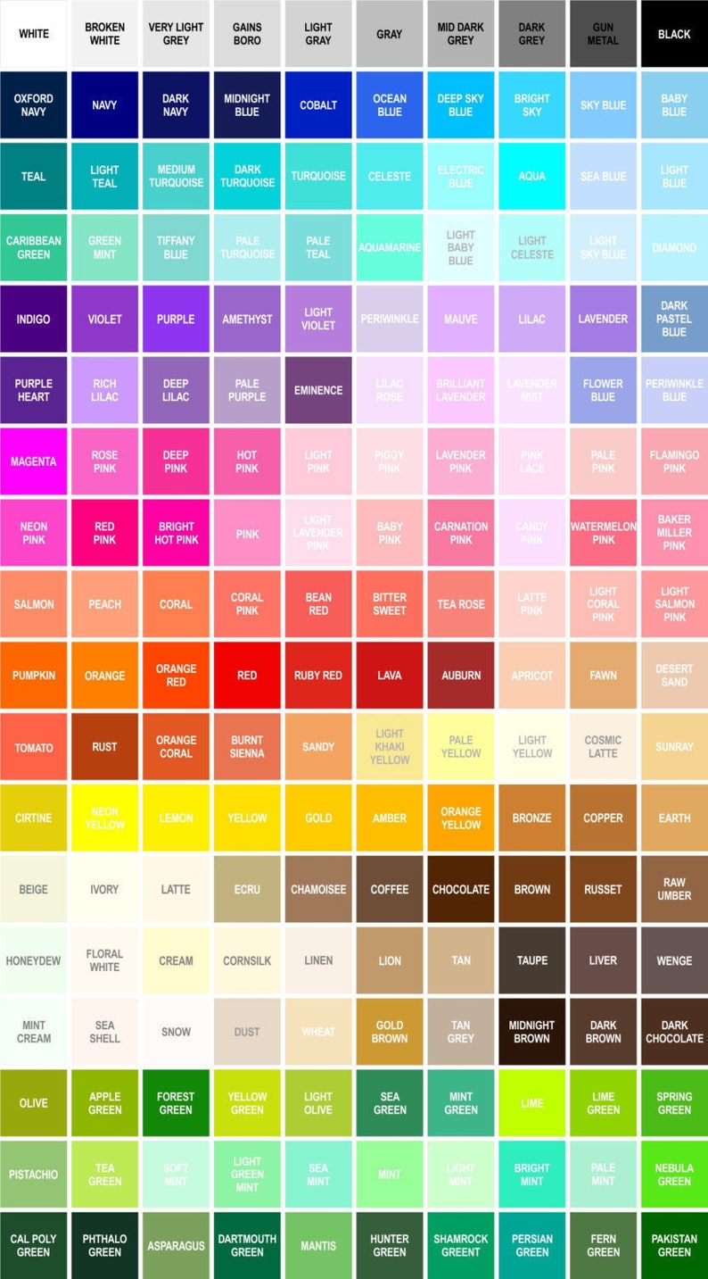 May include: A color chart with 144 squares, each representing a different shade of color. The colors are arranged in rows and columns, with the lightest shades at the top and the darkest shades at the bottom. The chart includes a variety of colors, including white, black, gray, red, orange, yellow, green, blue, purple, pink, and brown.
