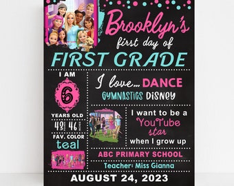 Girls First or Last day of school sign printable, preschool, kindergarten, pre-k, back to school chalkboard, Any grade, digital file