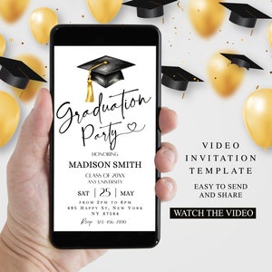 Video Graduation Invitation, Class of 2025 Minimalist Invite, Animated Grad Announcement Grad Party Evite Editable Template Instant Download