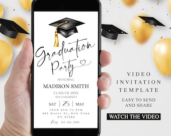 Graduation Video Invitation, Class of 2024 Minimalist Invite, Animated Grad Announcement Grad Party Evite Editable Template Instant Download