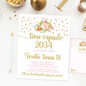Time Capsule Geburtstagsschild, Boho Blumen Geburtstagsparty, Pastellblumen blush rosa und gold, Polka Dots, printable Print Nr. 001