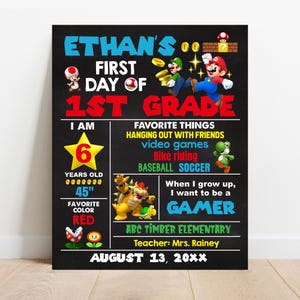 EDITABLE Gamer First or Last day of school sign, Personalized Boy Back to school chalkboard Photo Prop Digital Printable Template Corjl S004