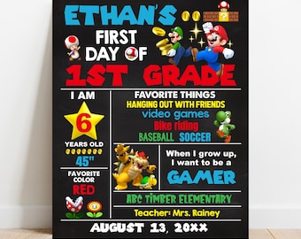 EDITABLE Gamer First or Last day of school sign, Personalized Boy Back to school chalkboard Photo Prop Digital Printable Template Corjl S004