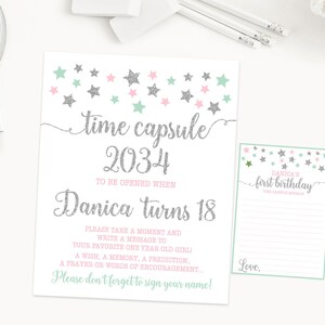 Time capsule first birthday sign, twinkle twinkle little star birthday party, pink mint and silver first birthday, printable print