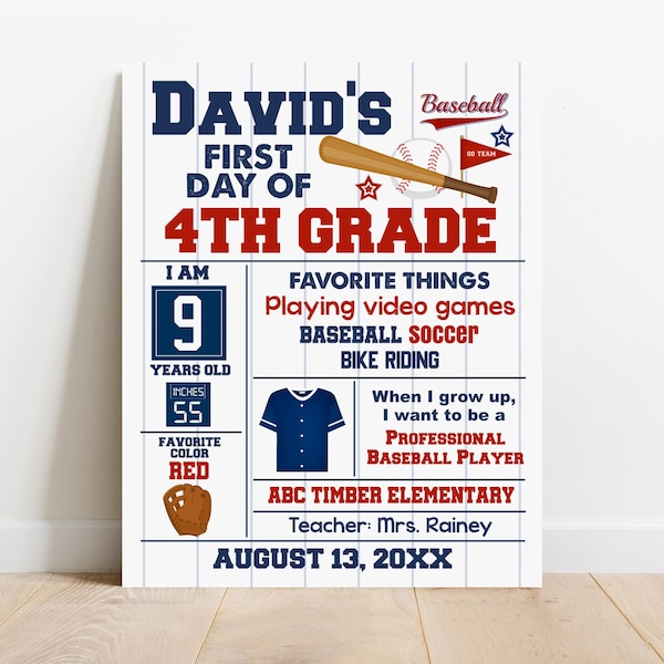 EDITABLE Baseball First or Last day of school sign, Sport Back to school photo prop, Any Grade White Board, Digital Printable Template S030