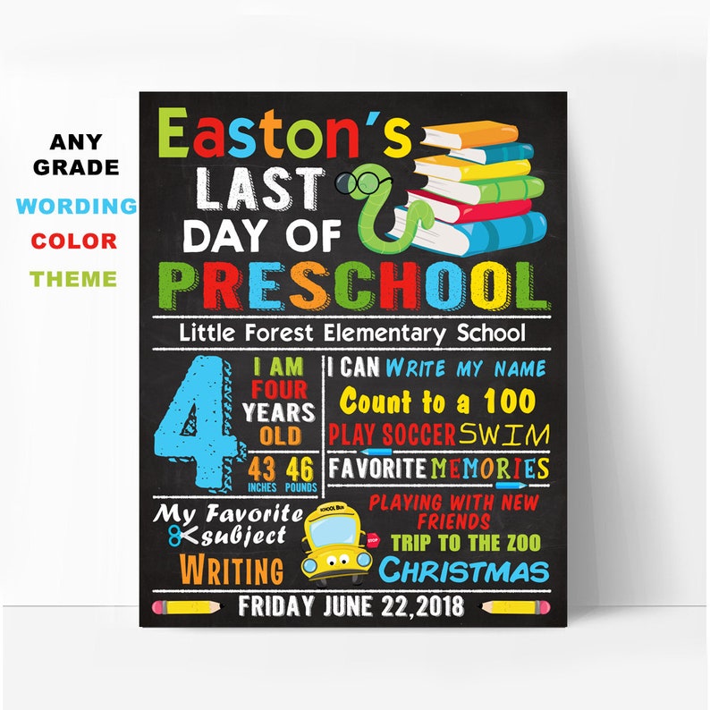 last day of kindergarten last day of preschool sign first grade chalkboard printable sign Last day of school sign last day of pre-k