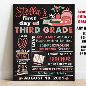 First day of school printable sign, girl back to school chalkboard, kindergarten, 1st 2nd 3rd 4th 5th 6th 7 8 grade photo prop, boho groovy