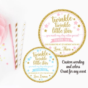 Twinkle twinkle little star thank you tag, Pink and gold, blue baby shower favor tag, gift tag, first birthday thank you tag, printable