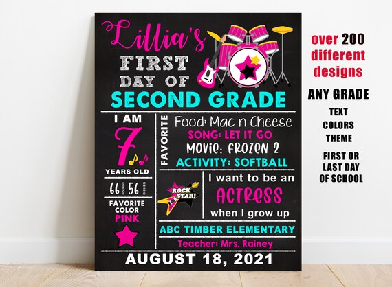 Rock star First day of school printable sign girl back to | Etsy