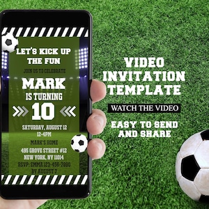 Editable Soccer Video Invitation, Mobile Phone Invite, Animated Soccer Birthday Party Evite, Canva Template, Instant Download