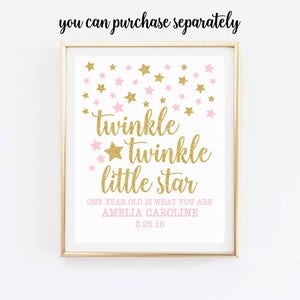 Twinkle twinkle little star first birthday invitation, Pink and gold girl 1st birthday invite, thank you card, photo invitation image 5