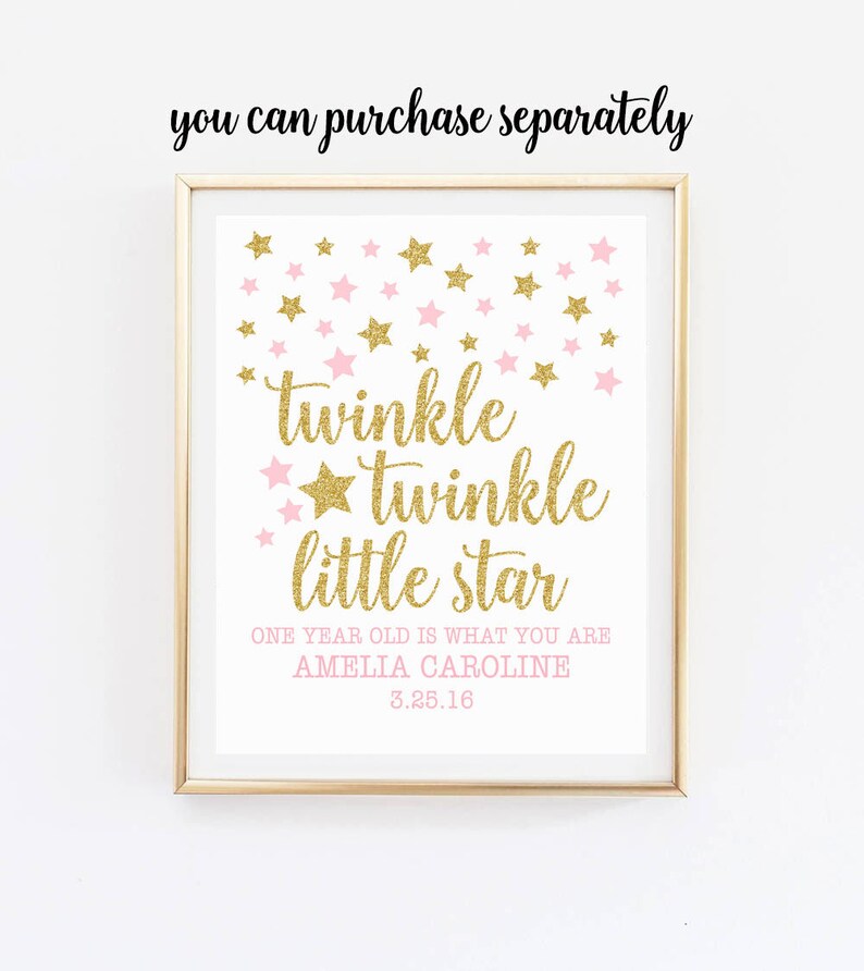 Twinkle twinkle little star first birthday invitation, Pink and gold girl 1st birthday invite, thank you card, photo invitation image 5