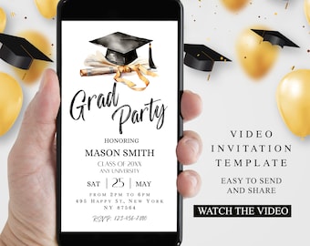 Video Graduation Invitation, Class of 2025 Minimalist Invite, Animated Grad Announcement Grad Party Evite Editable Template Instant Download