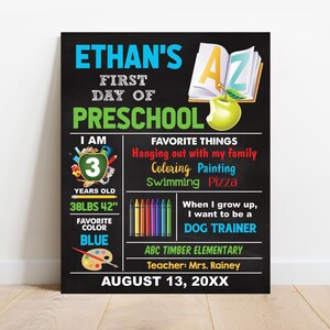 EDITABLE Boy First or Last day of school sign, Any Grade Kindergarten Preschool Pre-K chalkboard, Digital file Printable Template S158