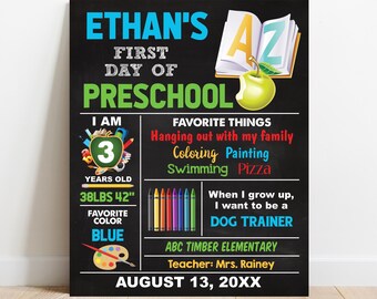EDITABLE Boy First or Last day of school sign, Any Grade Kindergarten Preschool Pre-K chalkboard, Digital file Printable Template S158