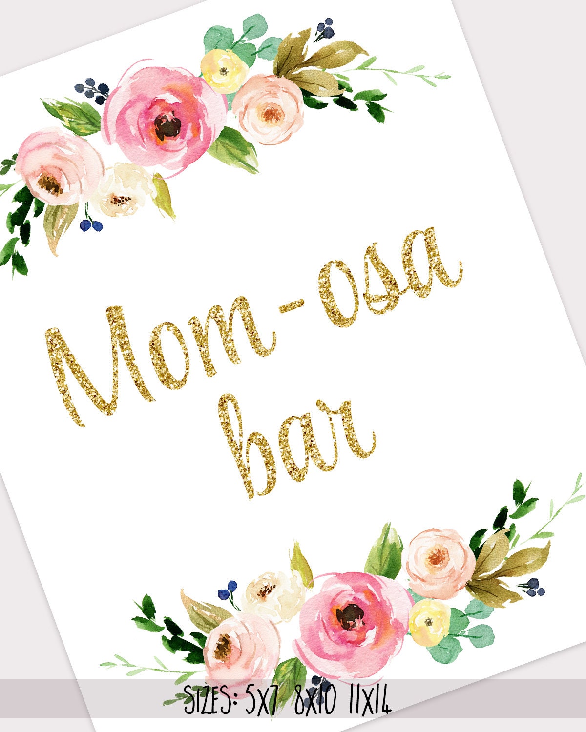 Mom-osa bar sign printable bohemian pink and gold floral | Etsy