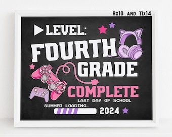 Last day of 4th grade sign printable, Gamer Girl End of school year 2024 Video game chalkboard poster Digital file Instant download