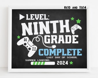 Gamer Last day of 9th grade sign printable, End of school year photo prop 2024, Video game chalkboard poster, Digital file Instant download