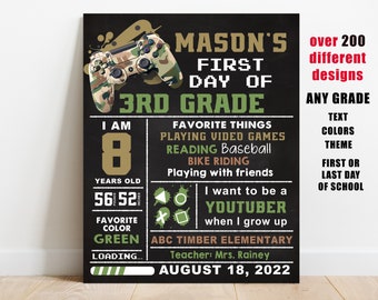 Any Grade Gamer First or Last day of school sign printable, boy back to school chalkboard, kindergarten banner, preschool, digital file