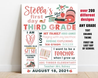 First day of school sign printable, Girl back to school  photo prop Preschool, Kindergarten, Pre-k 1st 2nd 3rd 4th 5th 6 7 grade groovy boho