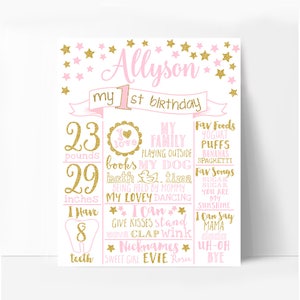 Twinkle twinkle little star First birthday chalkboard sign, girl pink and gold birthday board, white or chalkboard background, printable