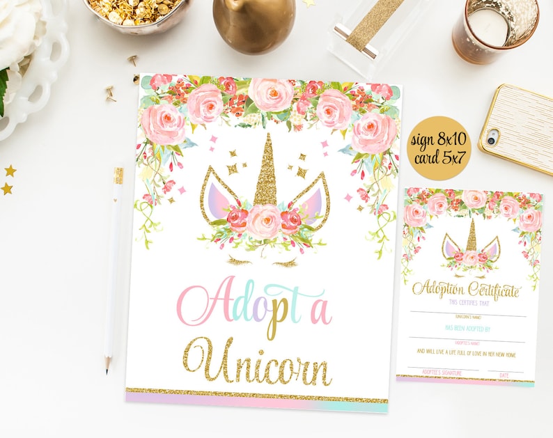 Adopt a unicorn sign certificate adoption sign adoption | Etsy