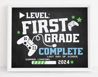 Gamer Last day of 1st grade sign printable, End of school photo prop 2024, Video game chalkboard poster, Digital file, Instant download