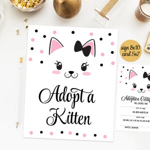 Adopt a kitten sign + certificate, kitty adoption sign, adoption kit, cat birthday party favors, digital printable, instant download
