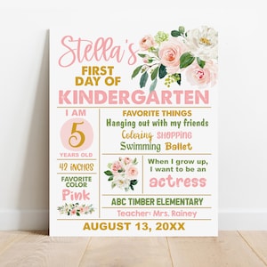 EDITIERBARE Floraler Erster oder Letzter Schultag Zeichen Jede Klasse Vorschule Kindergarten Zurück in der Schule Photo Prop Digital druckbare Vorlage S042