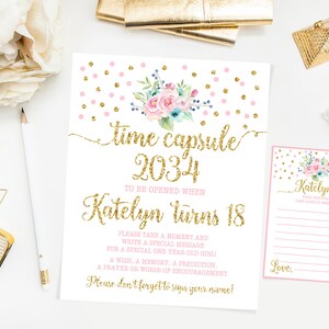 Zeitkapsel Geburtstagsschild, Boho Blumen Geburtstagsparty, Blumen rosa gold mint, Polka Dots, printable Print