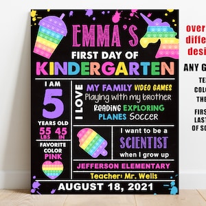First day of school sign printable, girl back to school chalkboard poster, preschool, kindergarten, pre-k photo prop, 1st 2nd 3rd 4th grade