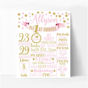 Girl First birthday chalkboard sign, twinkle twinkle little star pink and gold birthday board, white or chalkboard background, printable