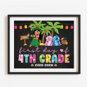 First day of 4th grade printable sign, Girl Chalkboard Back to school photo prop 2025-2026, fourth grade, Instant download, Digital file FD8