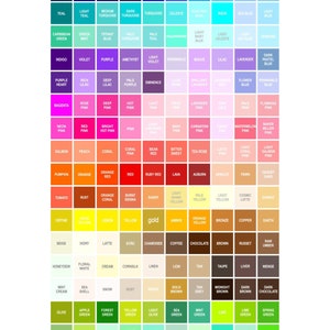 Puede incluir: Una carta de colores con 144 muestras de colores, cada una con un nombre. La carta incluye una variedad de colores, incluyendo blanco, negro, gris, azul, verde, rojo, naranja, amarillo, marr&oacute;n y rosa. La carta tambi&eacute;n incluye algunos colores met&aacute;licos, como oro, plata y cobre. La carta es una gran herramienta para artistas, dise&ntilde;adores y cualquier persona que necesite elegir colores para un proyecto.