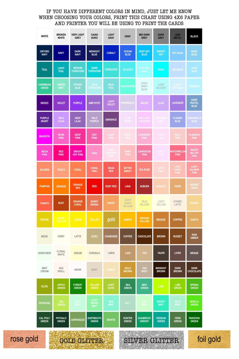 Puede incluir: Una carta de colores con 144 muestras de colores, cada una con un nombre. La carta incluye una variedad de colores, incluyendo blanco, negro, gris, azul, verde, rojo, naranja, amarillo, marr&oacute;n y rosa. La carta tambi&eacute;n incluye algunos colores met&aacute;licos, como oro, plata y cobre. La carta es una gran herramienta para artistas, dise&ntilde;adores y cualquier persona que necesite elegir colores para un proyecto.