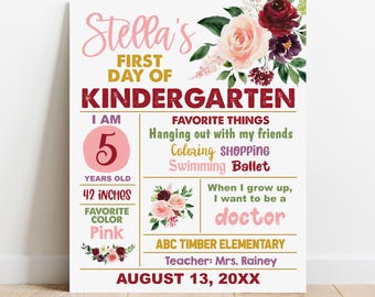 EDITABLE Floral First or Last day of school sign Any Grade Preschool Kindergarten Back to school Photo Prop Digital Printable Template S041