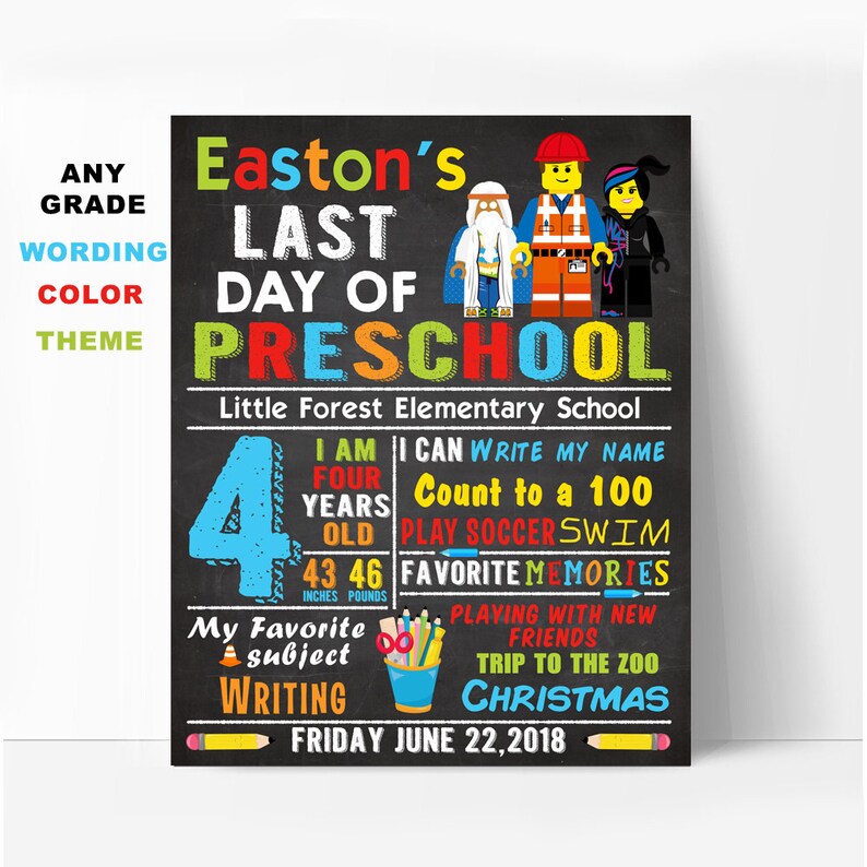 last day of kindergarten last day of preschool sign first grade chalkboard printable sign Last day of school sign last day of pre-k