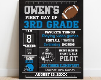 EDITABLE Football First or Last day of school sign, Sports Back to school photo prop, Any Grade Chalkboard, Digital Printable Template S033