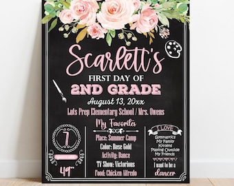 EDITABLE Floral First or Last day of school sign, Any Grade Kindergarten Preschool Pre-K Photo Prop, Digital Printable Template Corjl S046