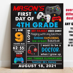 Video game First day of school sign printable, Boy back to school chalkboard sign, kindergarten, preschool, 1st 2nd 3rd 4th 5 grade Last day