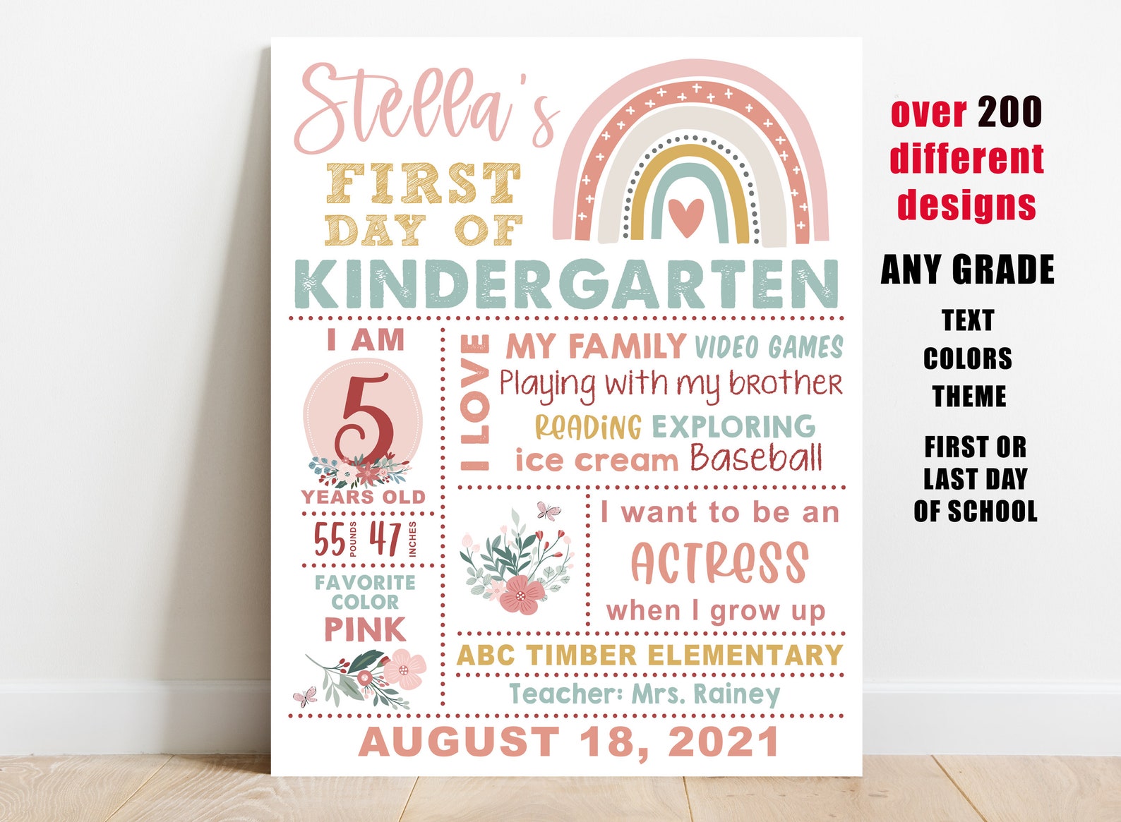 Boho Rainbow First Day of School Sign Printable Girl Back to - Etsy