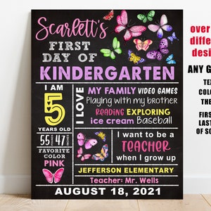 Butterfly First day of school sign printable, Girl back to school chalkboard, Kindergarten, Pre-k, 1st 2nd 3rd 4th 5th grade, Last, digital