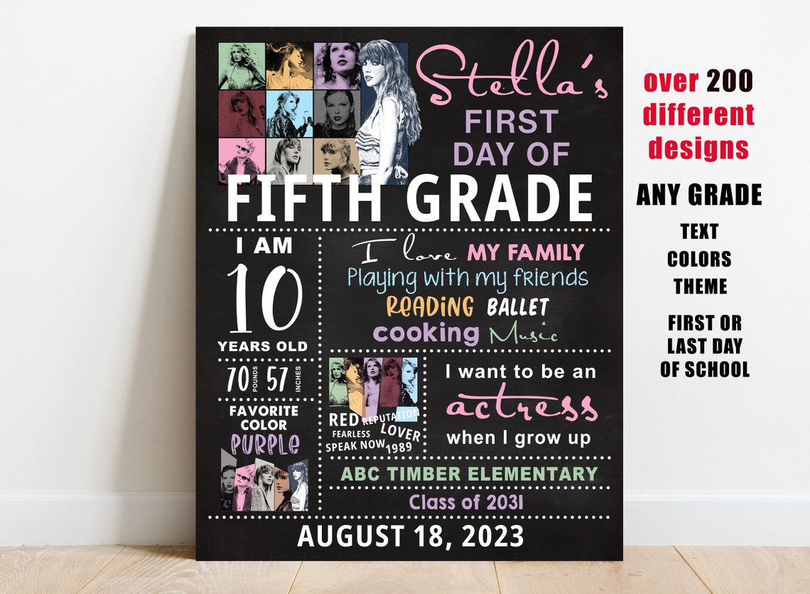 Girls First or Last day of school sign printable, back to school chalkboard, 1st 2nd 3rd 4th 5th 6th 7th grade photo prop, digital file image 1